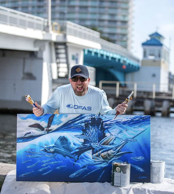 Local Pompano Beach artist Dennis Friel is the painter and digital mad man behind the new murals to be installed on the Atlantic Boulevard Bridge in March 2019.