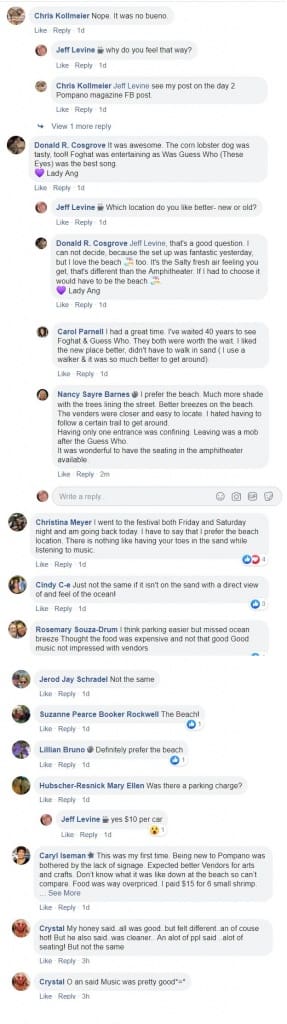 Posts about the Pompano Beach Seafood Festival from the Pompano Beach Florida Residents Group Facebook page.