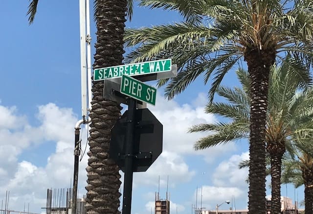 Street Sign for Pompano Beach's newest streets - in the middle of the still under construction Pompano Beach Fishing Village