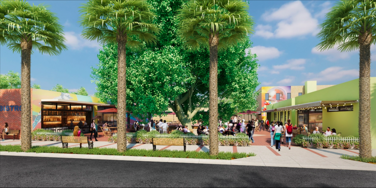 Rendering of The Backyard public plaza in Pompano Beach's Old Town district.