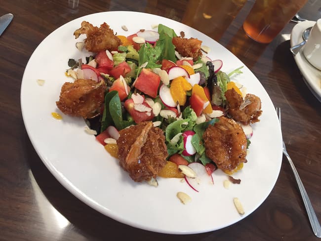A fried shrimp special salad at Red Fox Diner in Lighthouse Point.