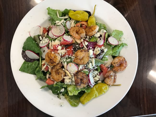 A grilled shrimp and spinach salad special at Red Rox Diner in Lighthouse Point.