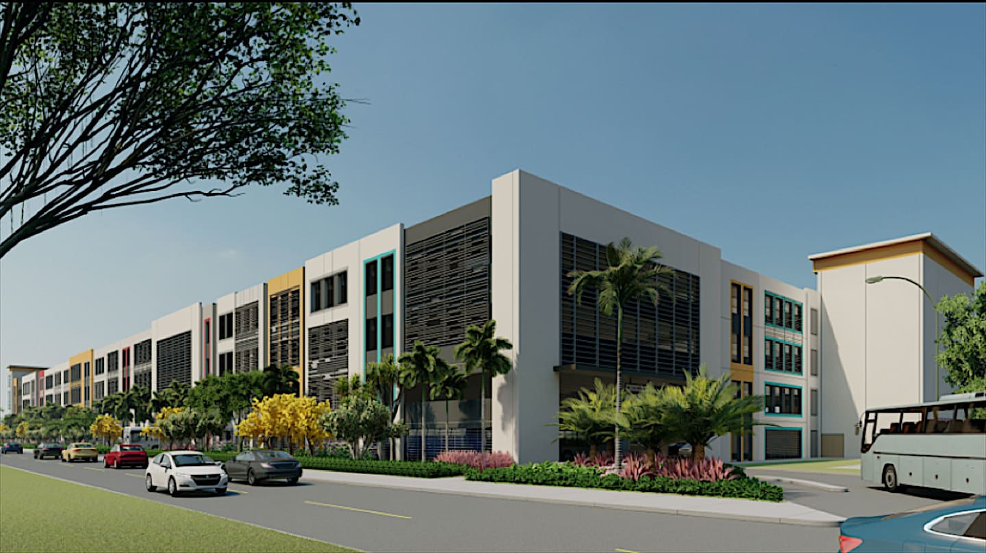 Rendering of the new parking garage under construction at Isle Casino Pompano Park, soon to be rebranded as Harrah's Pompano Beach.
